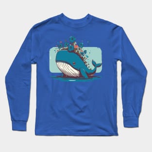 Kawaii Whale and petunias garden Long Sleeve T-Shirt